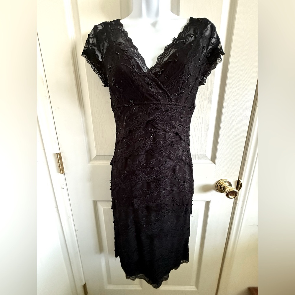 MARINA Black Sheath Midi Dress with Flutter Sleeves